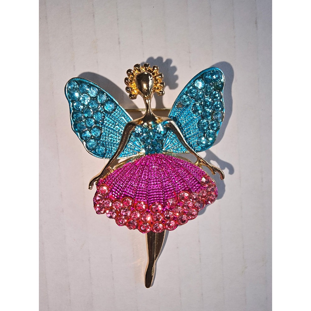 Vintage Fairy Dancing Ballerina Pink and Blue Brooch w/Swinging Legs